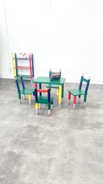 Pierre Sala kinder eettafel + 4 stoelen + wandrek houten, Ophalen, Gebruikt, Pierre@sala.fr, Pierre Sala