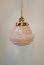 Vintage glazen hanglamp pandel messing armatuur Clichy glas, 50 tot 75 cm, Ophalen of Verzenden, Zo goed als nieuw, Art Deco