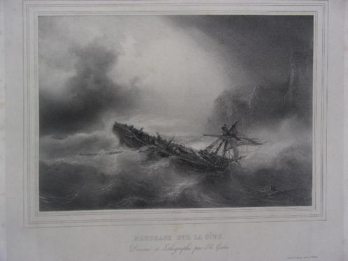 Gudin, Th. - Naufrage sur la côte. Dessiné et Lithogr. Gudin, Antiek en Kunst, Kunst | Etsen en Gravures, Ophalen of Verzenden
