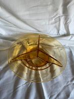 Antieke amber oker glas 3-vaksschaal Ø23 cm, Antiek en Kunst, Antiek | Glas en Kristal, Ophalen of Verzenden