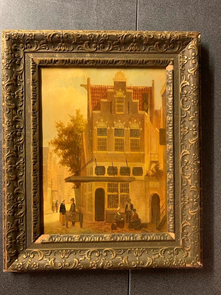 Oude Hollandse Gevel, Geschilderd Ron Meilof, Antiek en Kunst, Kunst | Schilderijen | Klassiek, Ophalen of Verzenden