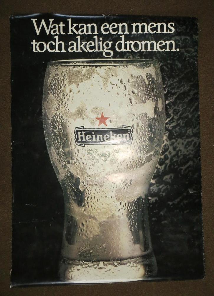Grote papieren vintage poster Heineken bier glas. Mancave, Verzamelen, Biermerken, Gebruikt, Reclamebord, Plaat of Schild, Heineken