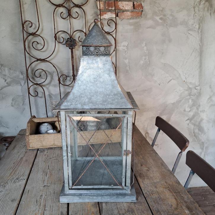 Grote landelijke zinken lantaarn XL windlicht h.70cm *Etage3, Huis en Inrichting, Woonaccessoires | Overige, Zo goed als nieuw