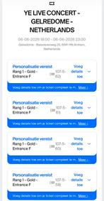 4x Rang 1 gold Kanye West tickets gelerdome 6 juni 2026, Drie personen of meer, Juni