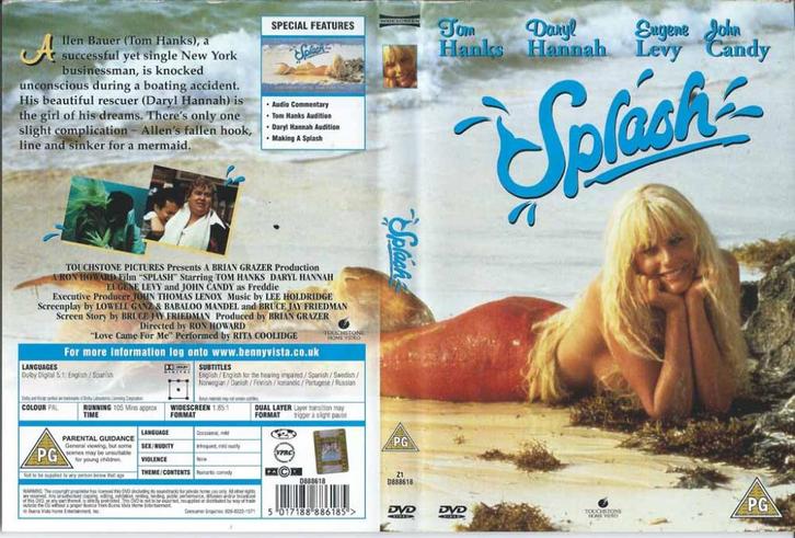 Splash 1984 DVD met Tom Hanks, Daryl Hannah, Cd's en Dvd's, Dvd's | Komedie, Zo goed als nieuw, Romantische komedie, Alle leeftijden