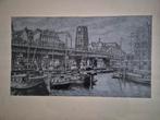 Oude Haven van Rotterdam met o.a. de Laurenskerk., Antiek en Kunst, Kunst | Etsen en Gravures, Ophalen