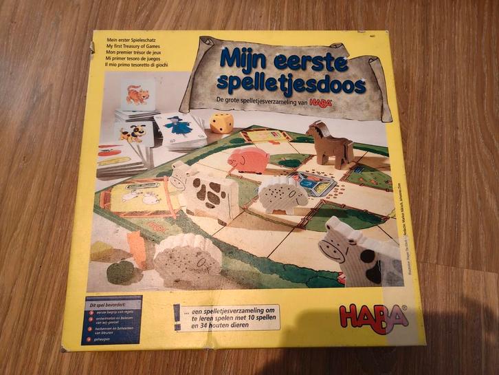 Haba Mijn Eerste Spelletjesdoos - Compleet!, Hobby en Vrije tijd, Gezelschapsspellen | Bordspellen, Gebruikt, Een of twee spelers