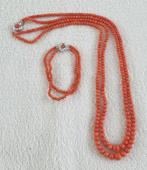 Antiek Vintage Bloedkoraal set., Sieraden, Tassen en Uiterlijk, Ophalen of Verzenden, Zilver, Ketting, Met edelsteen
