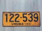 Kentekenplaat 1931 Virginia USA Nummerplaat Nummerbord, Ophalen of Verzenden, Gebruikt, Auto's
