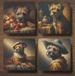 Border Terriër Rembrandt stijl onderzetters met houder, Ophalen of Verzenden, Nieuw, Glas of Kopje