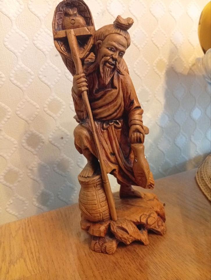 Chinees Houten Beeldje van Visser, Antiek en Kunst, Kunst | Beelden en Houtsnijwerken, Ophalen of Verzenden