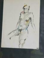 Aquarel met inkt naakte man heel goed gemaakt werk W. Z., Antiek en Kunst, Kunst | Schilderijen | Klassiek, Ophalen