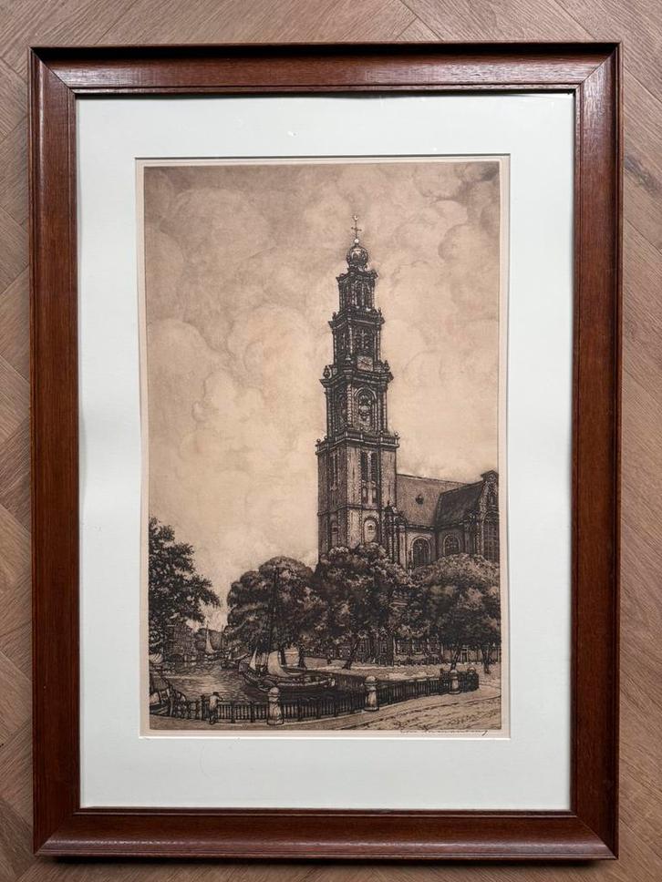 Originele ets Westerkerk Amsterdam – Cornelis Brandenburg, Antiek en Kunst, Kunst | Etsen en Gravures, Ophalen of Verzenden