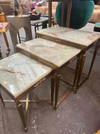 Messing regency nest tafels met marmeren blad, Ophalen