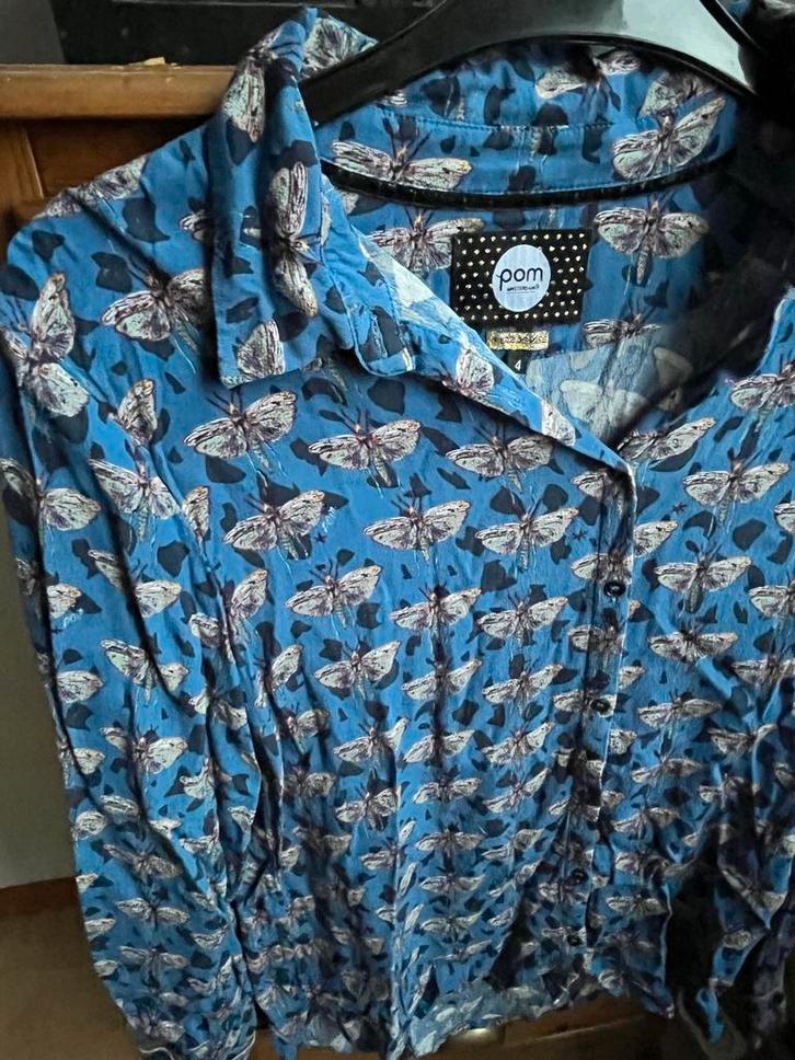 Pom Amsterdam Blouse - Vlinderprint (L), Kleding | Dames, Blouses en Tunieken, Zo goed als nieuw, Maat 36 (S), Blauw, Ophalen of Verzenden