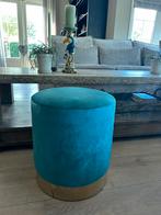 Fluwele aqua blauwe poef, Ophalen, Rond, Minder dan 50 cm, Zo goed als nieuw
