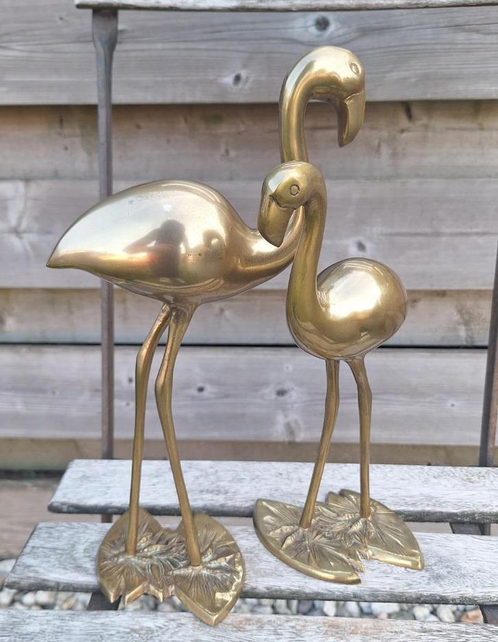 Prachtige set messing flamingo's., Verzamelen, Retro, Huis en Inrichting, Ophalen of Verzenden