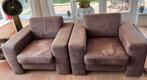 Twee luxe fauteuils van nubuck leer, Huis en Inrichting, Stoelen, Ophalen, Twee, Bruin, Leer