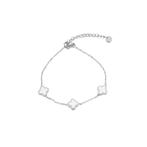 Zilverkleurige armband met zilver-witte klavertjes, Ophalen of Verzenden, Nieuw, Zilver, Staal