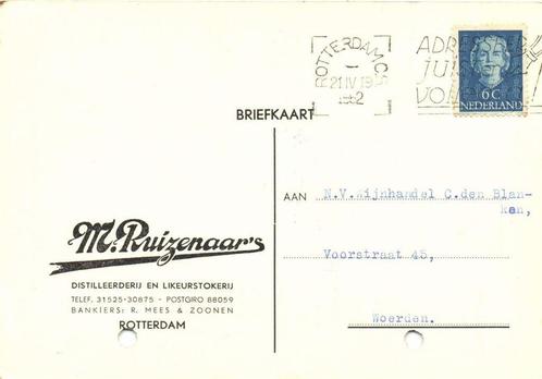 M. Ruizenaar s, Rotterdam - 04.1952 - briefkaart - 1952 gesc, Postzegels en Munten, Brieven en Enveloppen | Nederland, Briefkaart