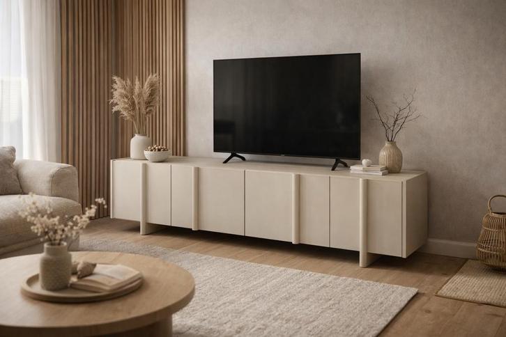 woood Basu TV meubel 200cm dust kleur, Huis en Inrichting, Kasten | Televisiemeubels, Minder dan 100 cm, 25 tot 50 cm, Grenenhout