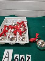 Kerstballen zilver retro glas rode strikjes [a667], Diversen, Kerst, Ophalen of Verzenden