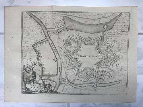 Plattegrond Charle Roy, België, 1720, J. Harrewijn, 18x14cm., Antiek en Kunst, Kunst | Etsen en Gravures, Ophalen of Verzenden