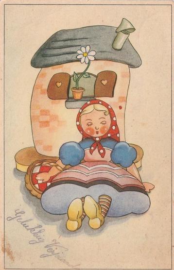 MEISJE HUISJE JAREN 40 ZEER MOOIE OUDE KAART KJ389 beschikbaar voor biedingen