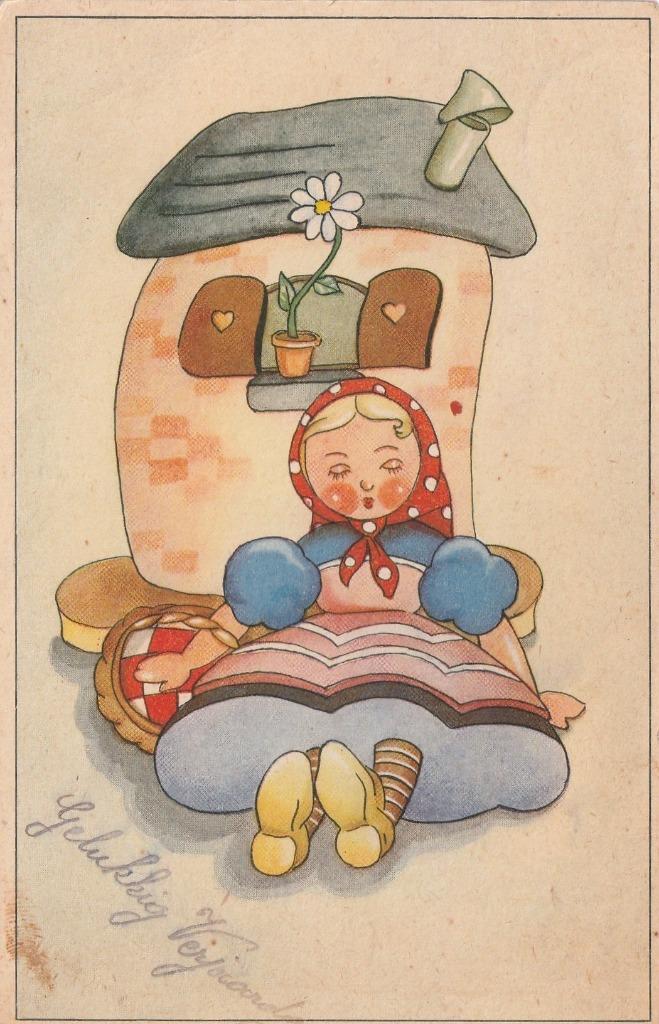 MEISJE HUISJE JAREN 40 ZEER MOOIE OUDE KAART KJ389, Verzamelen, Ansichtkaarten | Themakaarten, Gelopen, 1940 tot 1960, Overige thema's