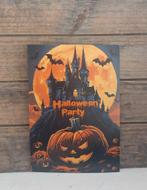 Kaart zwart kasteel met vleermuizen Halloween thema, Ophalen of Verzenden, 1980 tot heden, Ongelopen, Feest(dag)