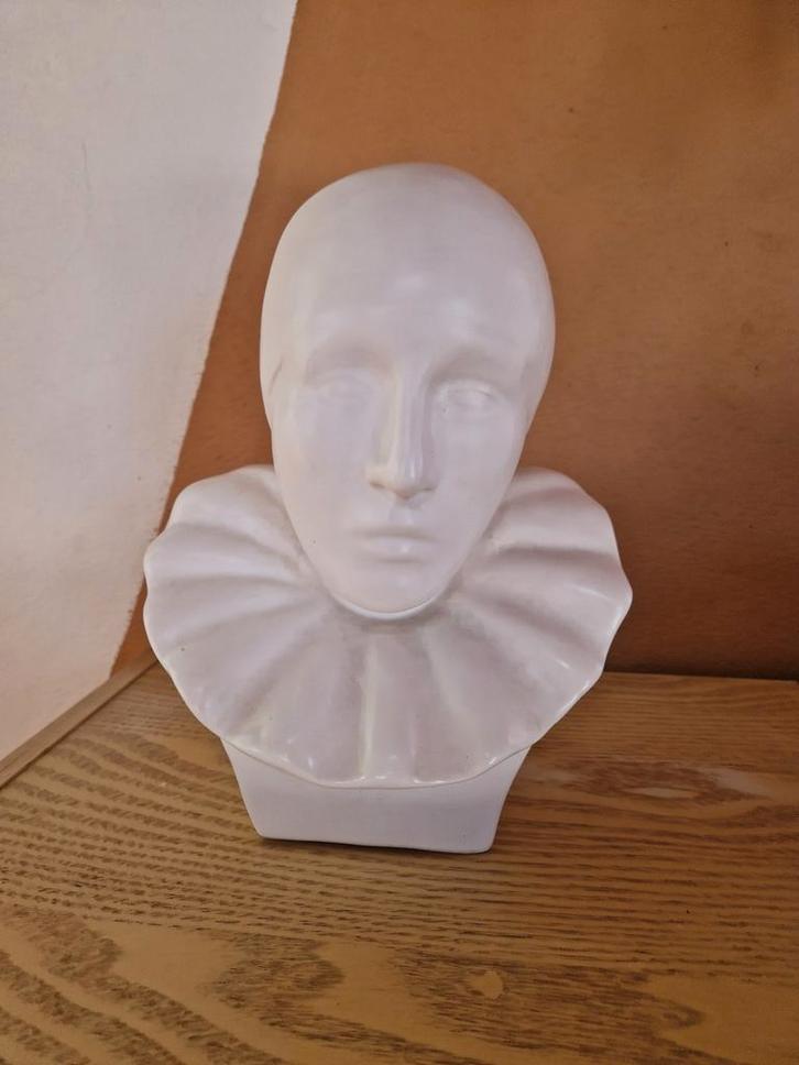 Buste pierrot marotte keramiek gesigneerd., Antiek en Kunst, Kunst | Beelden en Houtsnijwerken, Ophalen of Verzenden