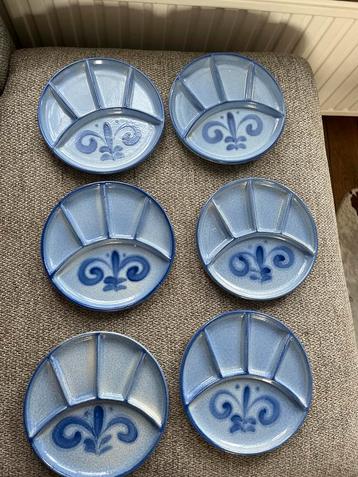 Vintage blauw keramisch gourmet bord set 6x jaren 70/80 beschikbaar voor biedingen