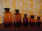 5 glazen apothekersflessen met stop - amberkleurig-, Antiek en Kunst, Ophalen of Verzenden