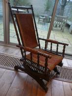 Superleuke oude, antieke houten schommelstoel, stoel, Gebruikt, Bruin, Hout, Eén