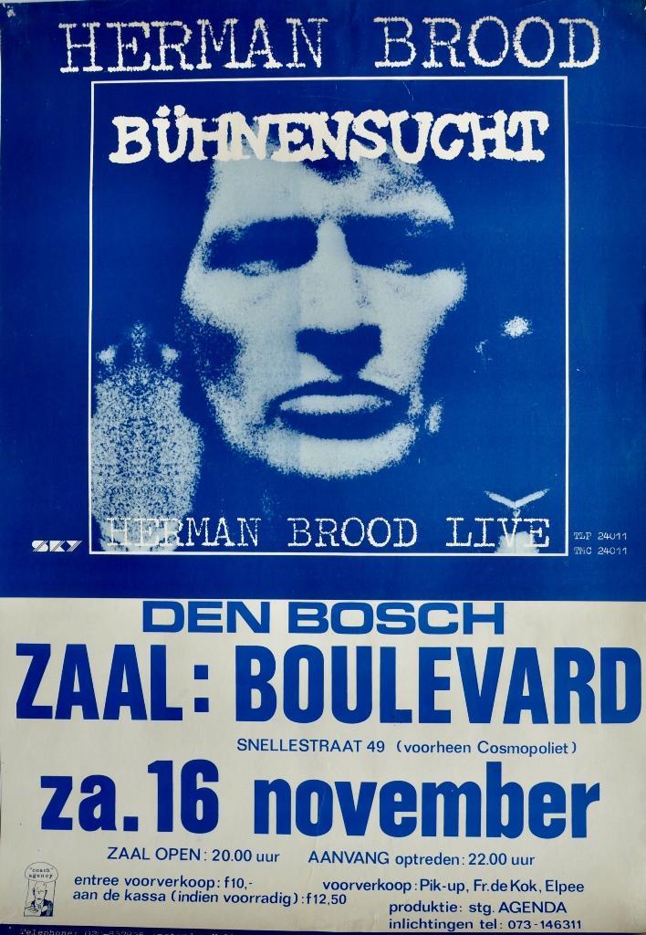 Concert poster Herman Brood ca. 1990, Verzamelen, Muziek, Artiesten en Beroemdheden, Gebruikt, Poster, Artwork of Schilderij, Verzenden