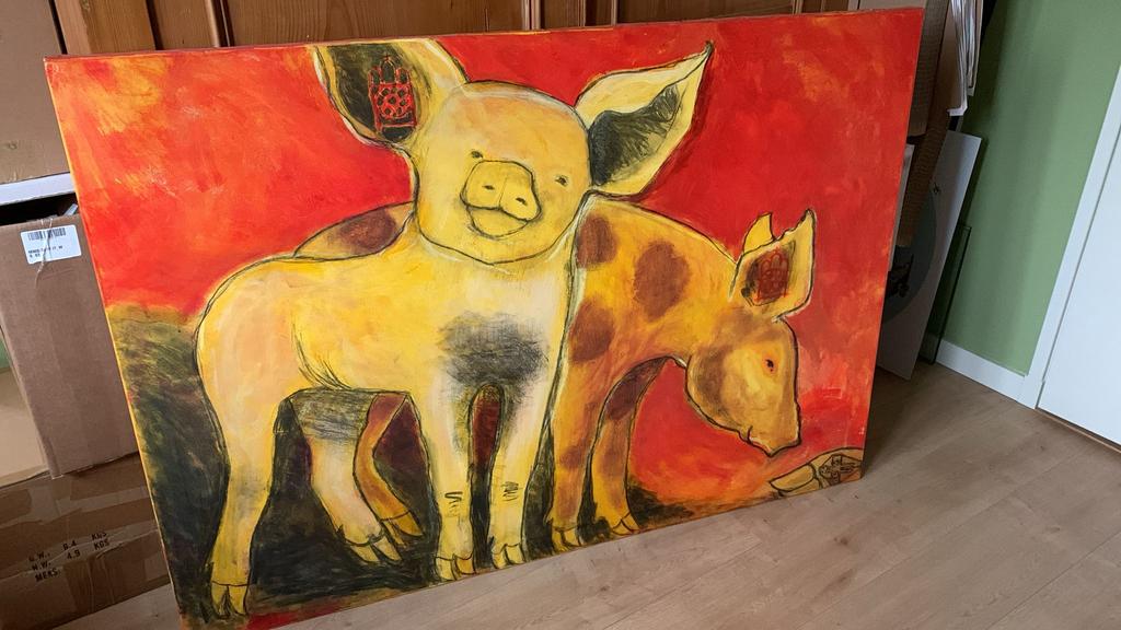 Schilderij op doek varkentjes, Ophalen