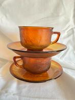2 vintage amber kop en schotels Arcoroc Sierra, Nieuw, Ophalen of Verzenden, Glas, Overige stijlen