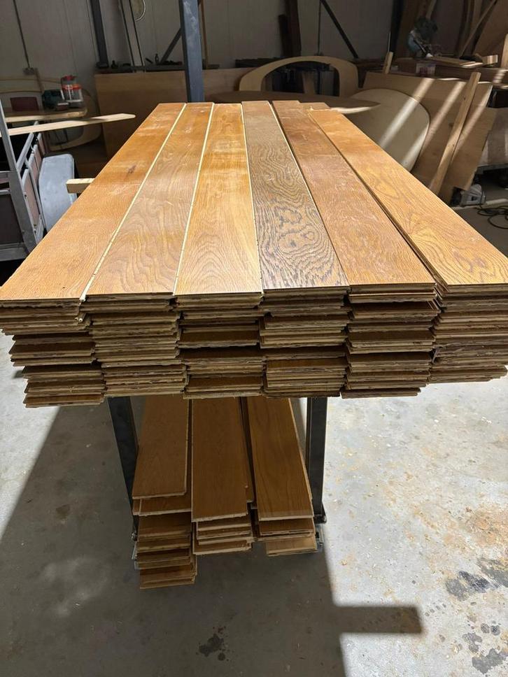 Eiken houten lamel parket vloer 40m2 227cm, 13,8cm breed, Doe-het-zelf en Verbouw, Vloerdelen en Plavuizen, Zo goed als nieuw