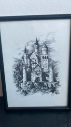 Slot Neuschwanstein afbeelding in lijst  25 x 19 cm, Antiek en Kunst, Ophalen of Verzenden