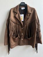 GOLD AND SILVER suedine jasje met franjes bruin mt TU