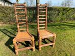 4 Unieke vintage bamboe  stoelen, authentiek 1960; boho, Huis en Inrichting, Stoelen, Vier, Boho, Bruin, Zo goed als nieuw