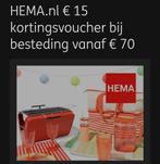 Hema webshop kortingsvoucher €15, Tickets en Kaartjes, Kortingen en Cadeaubonnen, Eén persoon, Kortingsbon, Warenhuis- of Winkelbon