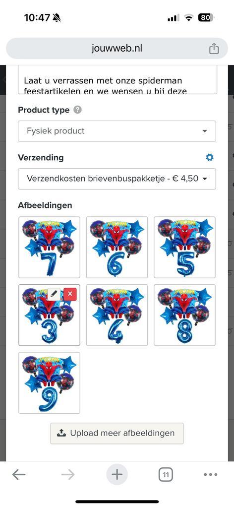 Spiderman ballonnen cijfer 3,4,5,5,7,8 of 9 per stuk €4, Hobby en Vrije tijd, Feestartikelen, Nieuw, Versiering, Verjaardag, Ophalen of Verzenden