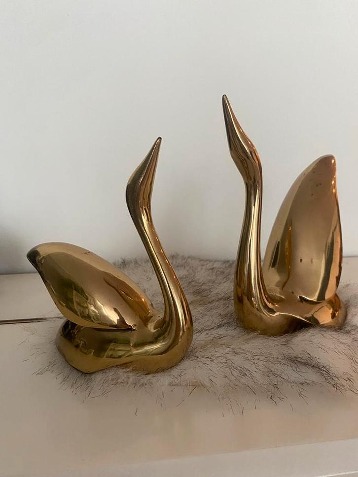 Messing Zwanen Beelden - Set van 2, Verzamelen, Beelden en Beeldjes, Gebruikt, Dier, Ophalen of Verzenden