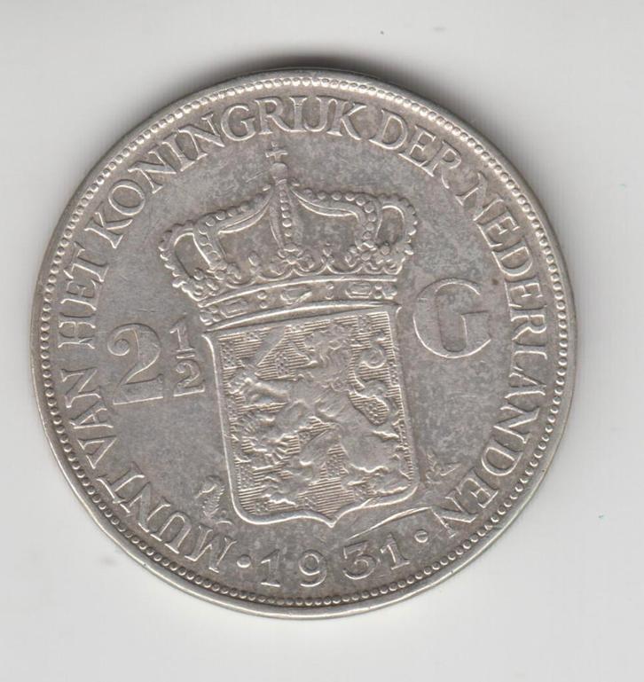 Zilveren rijksdaalder 1931., Postzegels en Munten, Munten | Nederland, Losse munt, 2½ gulden, Koningin Wilhelmina, Zilver, Verzenden