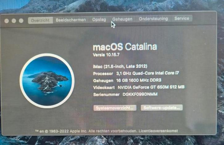 iMac 21.5" Late 2012 - i7, 16GB RAM, Catalina, Computers en Software, Apple Desktops, Gebruikt, iMac, HDD, 3 tot 4 Ghz, 16 GB