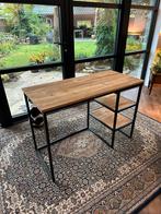 Industriële bureau met hout en zwart metaal, 100 tot 150 cm, Zo goed als nieuw, Rechthoekig, 50 tot 100 cm