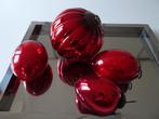 Antiek glazen kerstbal kerstdecoratie glas rood koper 4x, Ophalen of Verzenden, Gebruikt