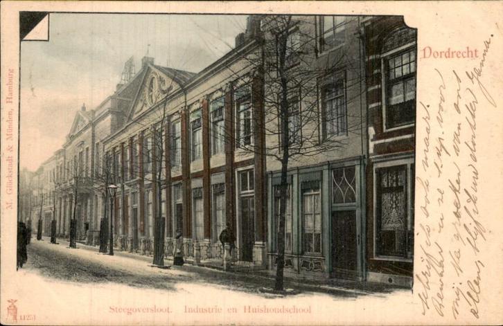 Dordrecht - Steegoversloot - Industrie en Huishoudschool, Verzamelen, Ansichtkaarten | Nederland, Gelopen, Overijssel, Voor 1920