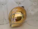 Grote Antieke Oude Vintage Glazen Gekleurde Kerstbal Goud, Ophalen, Gebruikt